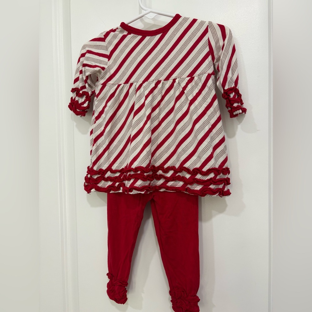 Kickee Pants Bamboo Candy Cane Ruffle Set Baby Girl 6–12M